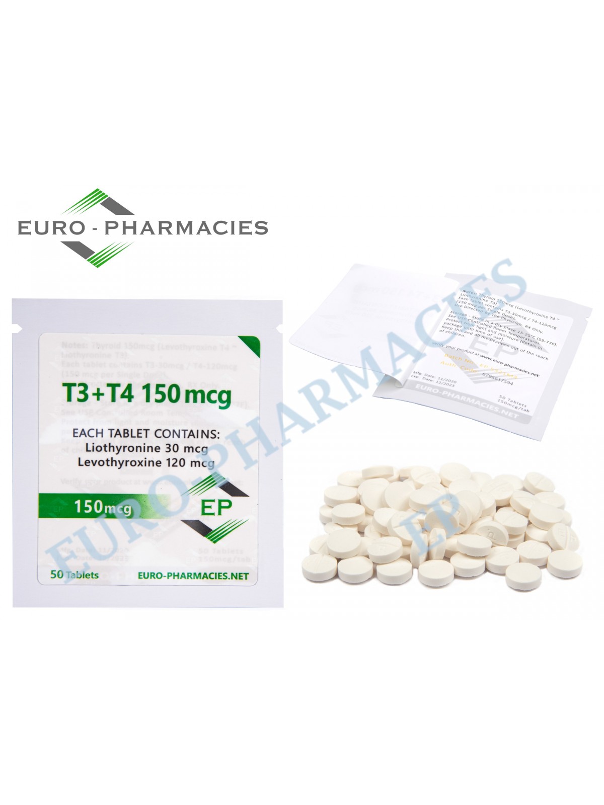 T3+T4 - ( T3-30mg + T4-120mg) -150mcg/tab Euro-Pharmacies