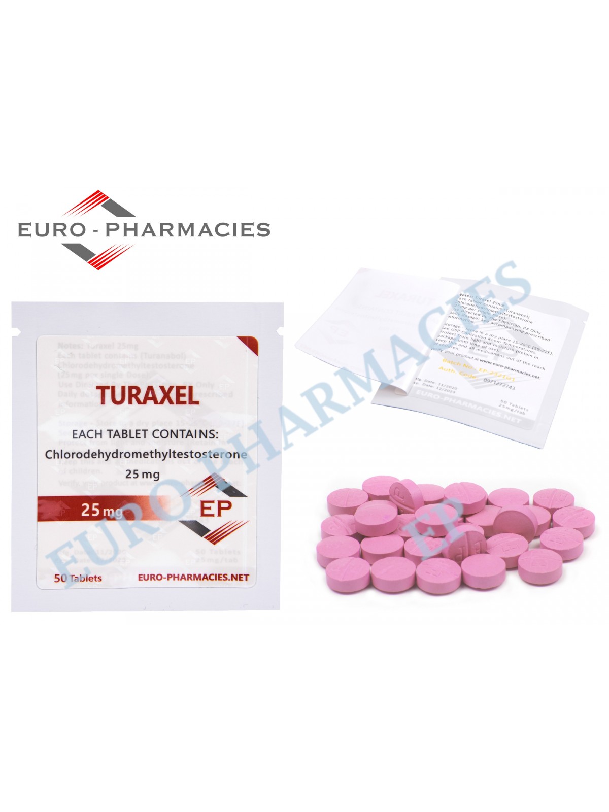 Turaxel (Turanabol) -- 25mg/tab 50 Tabs/bag Euro-Pharmacies - USA