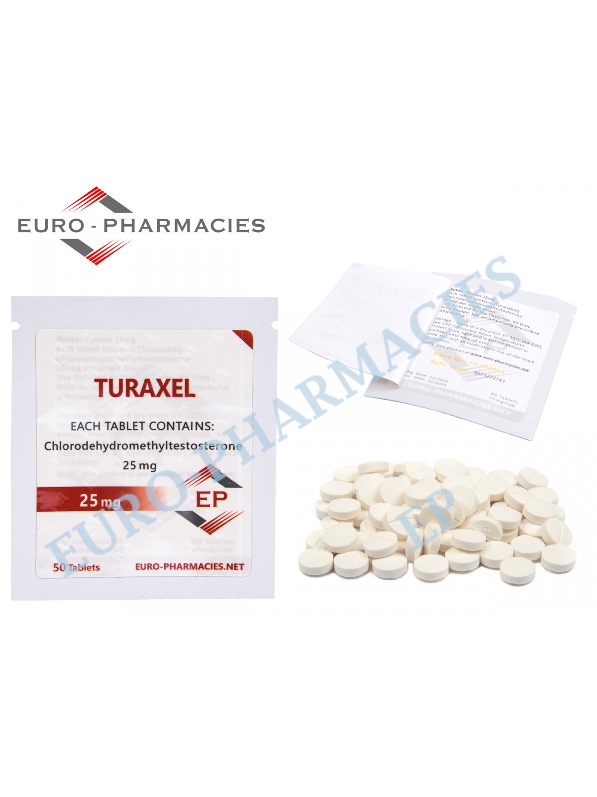 Turaxel (Turanabol) -- 25mg/tab 50 Tabs/bag Euro-Pharmacies - USA