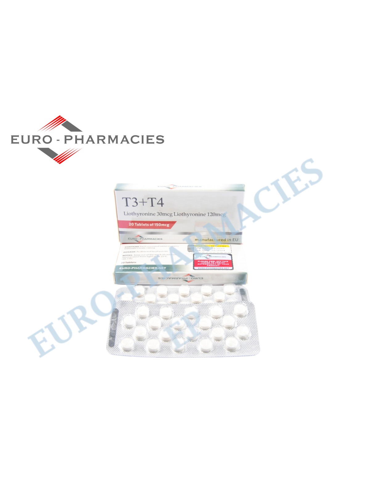 T3+T4 - ( T3-30mcg + T4-120mcg) -150mcg/tab -20 pills/blister - Euro-Pharmacies