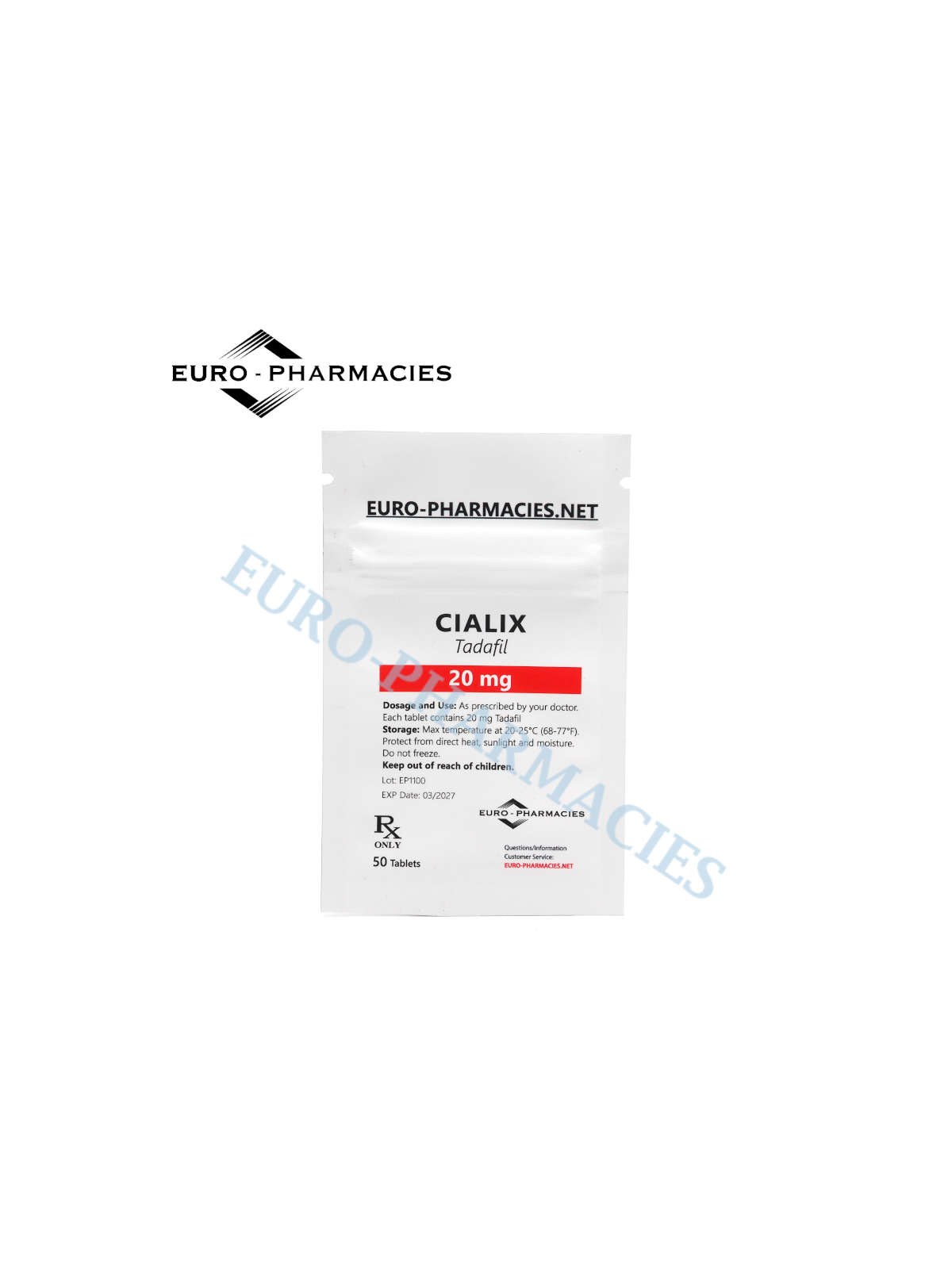 Cialix (Tadafil) - 20mg/tab, 50 pills/bag - Euro-Pharmacies - USA